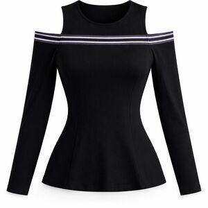 Karen Millen Cold Shoulder Top Black Striped Slim Fit Long Sleeve US 10